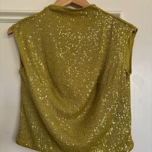 Anthropologie Sequin Mock Neck Tank Top in Chartreuse